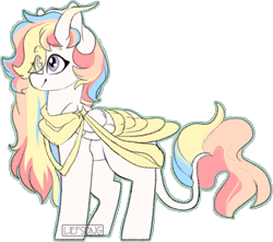 Size: 627x554 | Tagged: safe, artist:liefsong, imported from derpibooru, oc, oc only, oc:rainbow dreams, pegasus, pony, cute, eye clipping through hair, female, horn, leonine tail, ribbon, simple background, solo, transparent background, two toned wings, wings