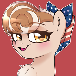 Size: 677x677 | Tagged: safe, artist:techycutie, imported from derpibooru, oc, oc only, oc:cinnamon spangled, earth pony, pony, bandana, bust, cute, female, icon, mare, portrait, solo