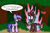 Size: 1000x665 | Tagged: safe, artist:rainbowbacon, imported from derpibooru, cinder glow, sea swirl, seafoam, summer flare, kirin, pony, unicorn, background kirin, background pony, female, fire, forest background, mare, nirik fire, this ended in fire, tree