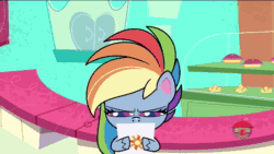 Size: 1280x720 | Tagged: safe, imported from derpibooru, screencap, applejack, pinkie pie, rainbow dash, rarity, twilight sparkle, alicorn, earth pony, pegasus, pony, unicorn, cute-pocalypse meow, my little pony: pony life, spoiler:pony life s01e03, animated, fart joke, female, g4.5, pun, sound, tablet, toilet humor, webm