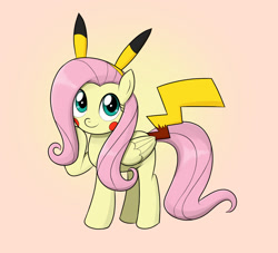 Size: 1100x1000 | Tagged: safe, artist:mew-me, imported from derpibooru, fluttershy, pegasus, pikachu, pony, clothes, cosplay, costume, cute, pokémon, shyabetes