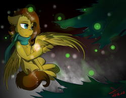 Size: 1000x777 | Tagged: safe, artist:yuris, imported from derpibooru, oc, oc only, oc:yuris, pegasus, pony, clothes, pine tree, redraw, scarf, solo, tree, winter