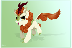 Size: 3264x2188 | Tagged: safe, artist:fladdrarblyg, artist:flutterstormreturns, imported from derpibooru, autumn blaze, kirin, sounds of silence, awwtumn blaze, cute, female, gradient background, looking at you, open mouth, smiling, solo