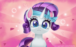 Size: 1200x742 | Tagged: safe, artist:pyropk, imported from derpibooru, rarity, pony, unicorn, bad thing no. 3, my little pony: pony life, spoiler:pony life s01e05, adorable face, bandana, bow, cute, fantasy, female, g4.5, heart, looking at you, mare, raribetes, solo, sparkles