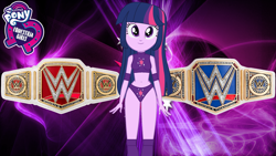 Size: 1920x1080 | Tagged: safe, artist:marcusvanngriffin, imported from derpibooru, twilight sparkle, human, equestria girls, cute, logo, photoshop, pose, sports, wrestling, wwe, wwe championship