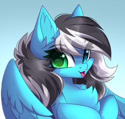 Size: 2028x1922 | Tagged: safe, artist:airiniblock, imported from derpibooru, oc, oc only, oc:euro, pegasus, pony, bust, chest fluff, commission, female, heterochromia, mare, pegasus oc, portrait, rcf community, solo, wings