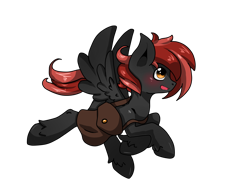 Size: 2000x1500 | Tagged: safe, artist:tomat-in-cup, imported from derpibooru, oc, oc only, pegasus, pony, bag, blushing, open mouth, pegasus oc, saddle bag, simple background, smiling, solo, transparent background, unshorn fetlocks, wings