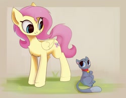 Size: 1572x1218 | Tagged: safe, artist:anti1mozg, imported from derpibooru, bubbles (cat), fluttershy, cat, pegasus, pony, cute-pocalypse meow, my little pony: pony life, spoiler:pony life s01e03, bubbles cherub mcsquee, cute, female, g4, g4.5, g4.5 to g4, male, mare, shyabetes, simple background, smiling