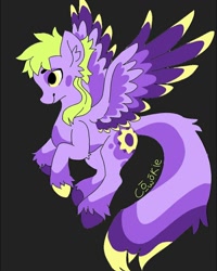 Size: 800x1000 | Tagged: safe, artist:c_owokie, imported from derpibooru, oc, oc only, pegasus, pony, chest fluff, dark background, hoof polish, pegasus oc, signature, unshorn fetlocks, wings