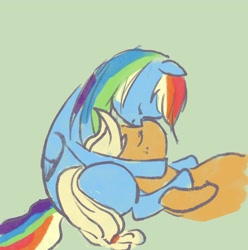 Size: 1898x1910 | Tagged: safe, artist:laya-21, imported from derpibooru, applejack, rainbow dash, earth pony, pegasus, pony, appledash, cuddling, duo, eyes closed, female, lesbian, shipping