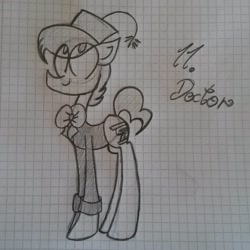 Size: 1080x1080 | Tagged: safe, artist:0pika-chan0, imported from derpibooru, earth pony, pony, bowtie, clothes, doctor who, eleventh doctor, fez, graph paper, hat, male, ponified, solo, stallion, text, the doctor, traditional art