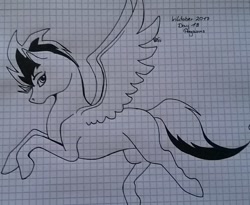 Size: 879x720 | Tagged: safe, artist:0pika-chan0, imported from derpibooru, oc, oc only, pegasus, pony, graph paper, inktober 2017, lineart, pegasus oc, solo, traditional art, wings