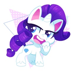 Size: 1000x1000 | Tagged: safe, artist:sharmie, imported from derpibooru, rarity, pony, unicorn, my little pony: pony life, abstract background, chibi, female, g4.5, laughing, mare, solo, unshorn fetlocks