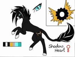 Size: 512x387 | Tagged: safe, artist:0pika-chan0, imported from derpibooru, oc, oc only, oc:shadow heart, pony, unicorn, horn, leonine tail, rearing, reference sheet, solo, unicorn oc