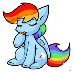 Size: 714x712 | Tagged: safe, artist:zutcha, imported from derpibooru, rainbow dash, pegasus, pony, behaving like a cat, female, licking, mare, signature, simple background, solo, tongue out, transparent background