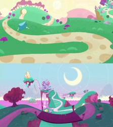 Size: 1280x1436 | Tagged: safe, imported from derpibooru, screencap, my little pony: pony life, background, crescent moon, floating island, floating land, g4.5, moon, no pony, sugarcube corner