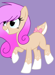 Size: 1725x2320 | Tagged: safe, artist:circuspaparazzi5678, imported from derpibooru, oc, oc only, oc:tiffany stars, deer, deer pony, earth pony, original species, pony, base used, bow, curly hair, deer tail, solo