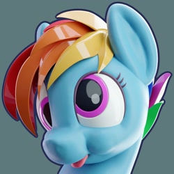 Size: 1600x1600 | Tagged: safe, alternate version, artist:mortarroad, derpibooru exclusive, imported from derpibooru, rainbow dash, pegasus, pony, 3d, :p, blender, blender cycles, bust, cross-eyed, cute, derp, female, mare, mlem, portrait, silly, simple background, solo, tongue out