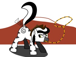 Size: 1600x1200 | Tagged: safe, artist:nebbie, imported from derpibooru, oc, oc only, pony, zebra, cowboy hat, hat, implied farting, lasso, male, mount kilimanjaro, mouth hold, raised tail, rope, solo, tail