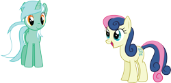 Size: 10612x5186 | Tagged: safe, artist:wissle, imported from derpibooru, bon bon, lyra heartstrings, sweetie drops, earth pony, pony, unicorn, friendship is magic, absurd resolution, female, happy, mare, open mouth, simple background, smiling, transparent background, vector