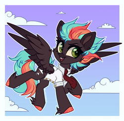 Size: 1748x1708 | Tagged: safe, artist:_spacemonkeyz_, imported from derpibooru, oc, oc only, oc:flawless flight, pegasus, pony, clothes, sky, solo