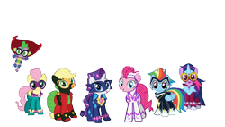 Size: 1920x1080 | Tagged: safe, edit, edited screencap, imported from derpibooru, screencap, applejack, fili-second, fluttershy, humdrum, masked matter-horn, mistress marevelous, pinkie pie, radiance, rainbow dash, rarity, saddle rager, spike, twilight sparkle, zapp, alicorn, background removed, female, looking at you, male, mane seven, mane six, power ponies, power ponies go, simple background, smiling, smiling at you, transparent background, twilight sparkle (alicorn)