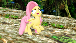 Size: 1366x768 | Tagged: safe, artist:elton's stuff, imported from derpibooru, fluttershy, pony, 3d, derp face, female, laughing, solo