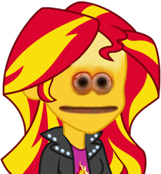 Size: 720x777 | Tagged: safe, edit, edited screencap, imported from derpibooru, screencap, sunset shimmer, human, equestria girls, bloodshot eyes, cursed emoji, cursed image, emoji, female, god is dead, meme, nightmare fuel, simple background, solo, stressed emoji, transparent background, uncanny valley, vector, vibe check, wat