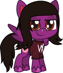 Size: 769x880 | Tagged: safe, artist:lightningbolt, derpibooru exclusive, imported from derpibooru, pegasus, pony, my little pony: pony life, .svg available, clothes, g4.5, lidded eyes, male, nose piercing, pierce the veil, piercing, ponified, shirt, show accurate, simple background, smiling, smirk, solo, spread wings, stallion, standing, svg, t-shirt, transparent background, unshorn fetlocks, vector, vic fuentes, wings
