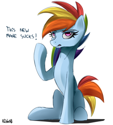 Size: 2250x2500 | Tagged: safe, artist:nixworld, imported from derpibooru, rainbow dash, pegasus, pony, my little pony: pony life, alternate hairstyle, comedy, cute, female, funny, g4, g4.5, g4.5 to g4, meta, mouthpiece, simple background, sitting, solo, talking, white background