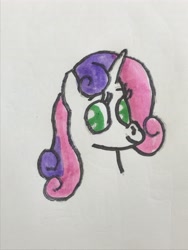 Size: 4032x3024 | Tagged: safe, artist:whistle blossom, imported from derpibooru, sweetie belle, pony, unicorn, cute, diasweetes, female, looking at you, mare, marker drawing, older, older sweetie belle, simple background, smiling, smiling at you, solo, traditional art, white background