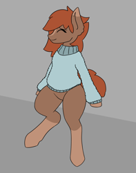 Size: 2336x2972 | Tagged: safe, artist:sneetymist, derpibooru exclusive, imported from derpibooru, oc, oc only, oc:soft coffee, earth pony, pony, blank flank, clothes, comfortable, female, fluffy, fluffy sweater, happy, sitting, solo, sweater