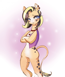 Size: 1920x2280 | Tagged: safe, artist:windfri, imported from derpibooru, oc, oc only, oc:sugar sands, giraffe, semi-anthro, bipedal, clothes, crossed arms, female, jewelry, mare, piercing, solo, tail, vest