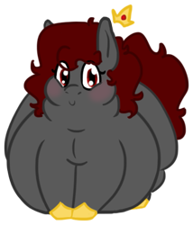 Size: 497x581 | Tagged: safe, artist:queenfrau, imported from derpibooru, oc, oc only, oc:queen frau, earth pony, pony, belly, big belly, blushing, chubby cheeks, crown, earth pony oc, fat, futa, herm, intersex, jewelry, neck roll, obese, queen, regalia, simple background, solo, transparent background, wide hips