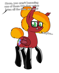 Size: 1603x1972 | Tagged: safe, artist:moonatik, imported from derpibooru, oc, oc only, oc:moonatik, bat pony, pony, bat pony oc, bat wings, clothes, dialogue, glasses, hair bun, latex, latex socks, mane bun, offscreen character, simple background, socks, solo, tail bun, transparent background, wings