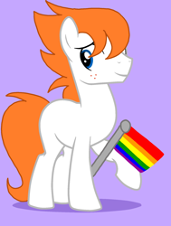 Size: 1398x1852 | Tagged: safe, artist:circuspaparazzi5678, imported from derpibooru, oc, oc only, oc:scott, earth pony, pony, base used, freckles, gay, gay pride flag, male, pride, pride flag, smiling, solo, stallion