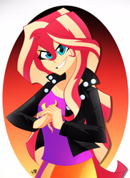 Size: 2382x3264 | Tagged: safe, artist:xan-gelx, imported from derpibooru, sunset shimmer, equestria girls, equestria girls (movie), clothes, cutie mark, cutie mark on clothes, female, high res, jacket, skirt, solo