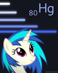 Size: 6400x8000 | Tagged: safe, artist:parclytaxel, imported from derpibooru, dj pon-3, vinyl scratch, pony, unicorn, series:joycall6's periodic table, .svg available, absurd resolution, bust, chemistry, cute, female, fluorescent lamp, hydrargyrum, lamp, lights, looking up, mare, mercury (element), periodic table, smiling, solo, vector, weapons-grade cute