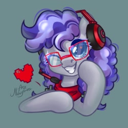 Size: 1000x1000 | Tagged: safe, artist:amidnighters, artist:ariamidnighters, imported from derpibooru, oc, oc only, oc:cinnabyte, adorkable, bandana, cinnabetes, commission, cute, dork, gaming headset, headphones, headset, heart, icon, one eye closed, smiling, wink