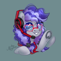 Size: 1000x1000 | Tagged: safe, artist:amidnighters, artist:ariamidnighters, imported from derpibooru, oc, oc only, oc:cinnabyte, adorkable, bandana, cinnabetes, commission, cute, dork, gaming headset, headphones, headset, heart, heart hoof, hoof heart, icon, smiling, underhoof, wave