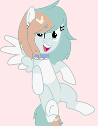 Size: 2286x2934 | Tagged: safe, artist:circuspaparazzi5678, imported from derpibooru, oc, oc only, oc:kumori, pegasus, pony, base used, bunny hairclip, collar, ear piercing, earring, freckles, gift art, jewelry, piercing, smiling, solo