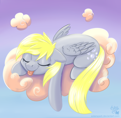 Size: 4100x4000 | Tagged: safe, artist:solarspark, imported from derpibooru, derpy hooves, pegasus, pony, absurd resolution, atg 2020, cloud, eyes closed, female, floppy ears, lying on a cloud, mare, newbie artist training grounds, on a cloud, prone, sky, sleeping, smiling, solo, tongue out