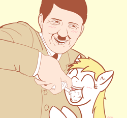 Size: 2310x2147 | Tagged: safe, artist:purblehoers, imported from derpibooru, oc, oc only, oc:aryanne, earth pony, human, pony, /mlp/, 4chan, adolf hitler, cute, drawthread, duo, food, happy, hitlerious, meme, nazi, ponified, ponified meme, simple background, whipped cream