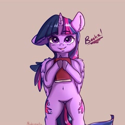 Size: 4000x4000 | Tagged: safe, artist:miokomata, imported from derpibooru, twilight sparkle, alicorn, semi-anthro, absurd resolution, belly button, blushing, book, bookhorse, both cutie marks, chest fluff, colored hooves, cute, dialogue, ear down, featureless crotch, female, floppy ears, human shoulders, looking at you, mare, one ear down, open mouth, signature, simple background, solo, that pony sure does love books, twiabetes, twilight sparkle (alicorn)