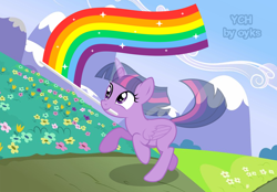 Size: 1400x972 | Tagged: safe, artist:oyks, imported from derpibooru, twilight sparkle, alicorn, pony, commission, female, flower, lgbt, mouth hold, pride flag, pride month, solo, twilight sparkle (alicorn), vector, your character here