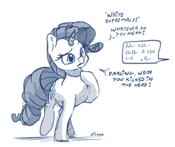 Size: 2752x2320 | Tagged: safe, artist:dilarus, deleted from derpibooru, imported from derpibooru, rarity, pony, unicorn, black lives matter, comments locked down, dialogue, digital art, female, mare, mouthpiece, offscreen character, politics, signature, simple background, solo, white background