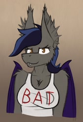 Size: 867x1280 | Tagged: safe, artist:php122, artist:wingedthoughts, imported from derpibooru, oc, oc only, oc:echo, anthro, bat pony, bat pony oc, bat wings, breasts, bust, busty echo, clothes, digital art, fangs, female, looking at you, portrait, solo, wings