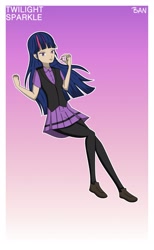 Size: 1920x3120 | Tagged: safe, artist:banquo0, imported from derpibooru, twilight sparkle, human, art pack:my little persona, clothes, female, humanized, leggings, persona, school uniform, shoes, skirt, solo