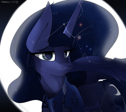 Size: 3948x3508 | Tagged: safe, artist:therealf1rebird, imported from derpibooru, princess luna, alicorn, armor, cute, female, full moon, horn, looking at you, mane, moon, space