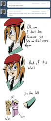 Size: 643x1526 | Tagged: safe, artist:askponybrandenburg, imported from derpibooru, earth pony, pegasus, pony, ask, beret, brandenburg, bust, clothes, comic, confused, cyrillic, dialogue, female, hat, hetalia, mare, necktie, pointing, ponified, russian, scarf, united states